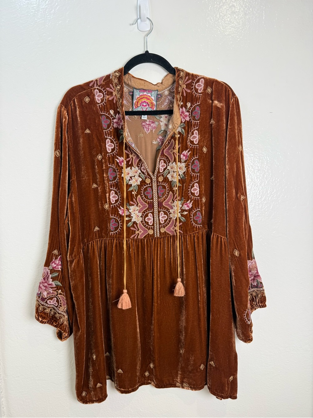 Johnny Was Joanna Velvet V Neck Mandarin Tunic Top XXL - Picture 2 of 5